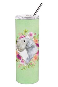 Sealyham Terrier Green Flowers Stainless Steel Skinny Tumbler