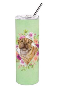Shar Pei Green Flowers Stainless Steel Skinny Tumbler