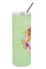 Sheltie/Shetland Sheepdog Green Flowers Stainless Steel Skinny Tumbler