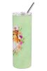 Sheltie/Shetland Sheepdog Green Flowers Stainless Steel Skinny Tumbler