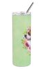 Saint Bernard #1 Green Flowers Stainless Steel Skinny Tumbler