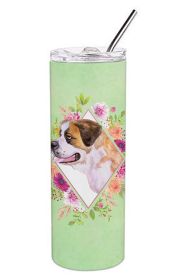 Saint Bernard #1 Green Flowers Stainless Steel Skinny Tumbler