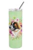 Saint Bernard #2 Green Flowers Stainless Steel Skinny Tumbler