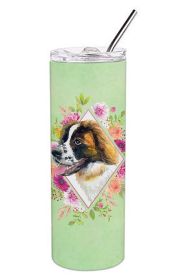 Saint Bernard #2 Green Flowers Stainless Steel Skinny Tumbler