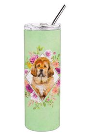 Mastiff - Tibetan - Puppy - Green Flowers Stainless Steel Skinny Tumbler