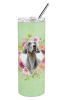 Weimaraner Green Flowers Stainless Steel Skinny Tumbler