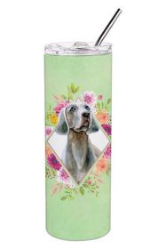 Weimaraner Green Flowers Stainless Steel Skinny Tumbler
