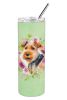 Welsh Terrier Green Flowers Stainless Steel Skinny Tumbler
