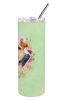 Welsh Terrier Green Flowers Stainless Steel Skinny Tumbler