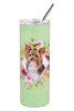 Yorkshire Terrier #1 Green Flowers Stainless Steel Skinny Tumbler