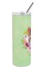 Yorkshire Terrier #1 Green Flowers Stainless Steel Skinny Tumbler