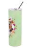 Yorkshire Terrier #1 Green Flowers Stainless Steel Skinny Tumbler