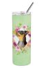 Min Pin - Black - Green Flowers Stainless Steel Skinny Tumbler