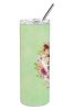 Yorkie Green Flowers Stainless Steel Skinny Tumbler
