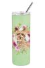 Yorkie Green Flowers Stainless Steel Skinny Tumbler