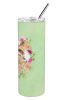 Yorkie Green Flowers Stainless Steel Skinny Tumbler