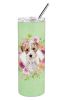 Jack Russell Terrier Green Flowers Stainless Steel Skinny Tumbler