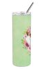 Jack Russell Terrier Green Flowers Stainless Steel Skinny Tumbler