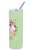 Jack Russell Terrier Green Flowers Stainless Steel Skinny Tumbler