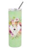Wire Fox Terrier Green Flowers Stainless Steel Skinny Tumbler