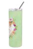 Wire Fox Terrier Green Flowers Stainless Steel Skinny Tumbler