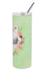 Poodle - White - Standard - Green Flowers Stainless Steel Skinny Tumbler