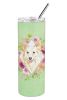 Collie - White - Green Flowers Stainless Steel Skinny Tumbler