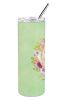 Collie - White - Green Flowers Stainless Steel Skinny Tumbler