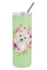 Westie Green Flowers Stainless Steel Skinny Tumbler