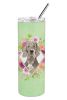 Weimaraner 1 Green Flowers Stainless Steel Skinny Tumbler