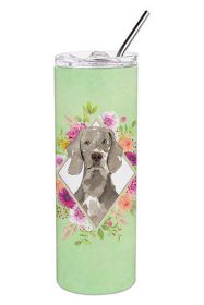 Weimaraner 1 Green Flowers Stainless Steel Skinny Tumbler