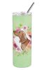 Dachshund Green Flowers Stainless Steel Skinny Tumbler
