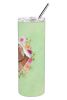 Dachshund Green Flowers Stainless Steel Skinny Tumbler