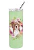 Staffie Bull Terrier Green Flowers Stainless Steel Skinny Tumbler