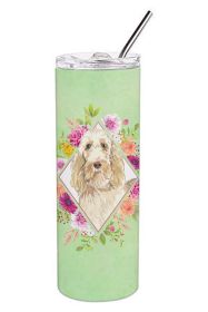 Spinone Italiano Green Flowers Stainless Steel Skinny Tumbler