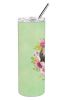 Shih Tzu 1 Green Flowers Stainless Steel Skinny Tumbler