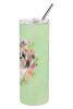Shih Tzu 1 Green Flowers Stainless Steel Skinny Tumbler