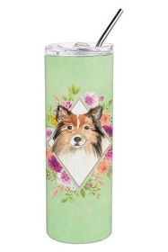 Sheltie Green Flowers Stainless Steel Skinny Tumbler