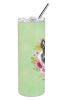 Scottish Terrier Green Flowers Stainless Steel Skinny Tumbler