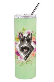 Scottish Terrier Green Flowers Stainless Steel Skinny Tumbler