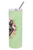 Scottish Terrier Green Flowers Stainless Steel Skinny Tumbler
