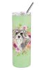 Schnauzer #1 Green Flowers Stainless Steel Skinny Tumbler