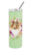 Collie Green Flowers Stainless Steel Skinny Tumbler