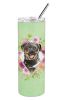 Rottweiler Green Flowers Stainless Steel Skinny Tumbler