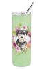 Schnauzer #2 Green Flowers Stainless Steel Skinny Tumbler
