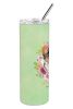 Chihuahua - Longhair 1 - Green Flowers Stainless Steel Skinny Tumbler
