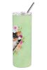 Chihuahua - Longhair 1 - Green Flowers Stainless Steel Skinny Tumbler