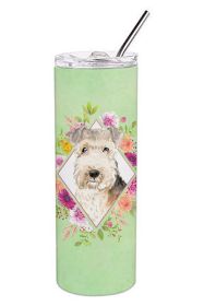 Lakeland Terrier Green Flowers Stainless Steel Skinny Tumbler