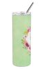 Japanese Spitz Green Flowers Stainless Steel Skinny Tumbler