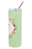 Japanese Spitz Green Flowers Stainless Steel Skinny Tumbler